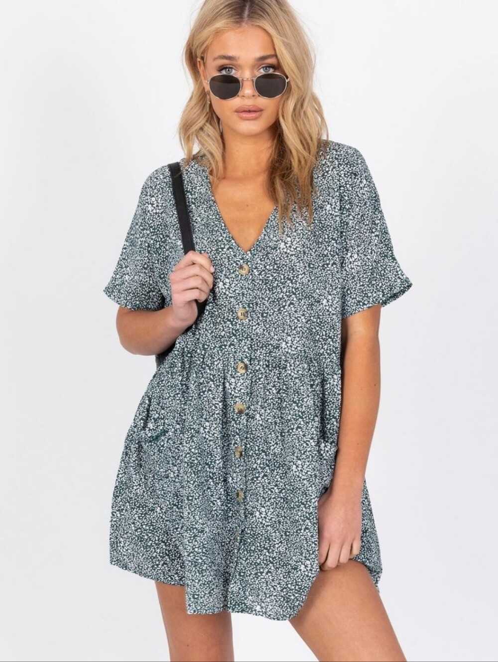 Princess Polly | Green Short Sleeve Button Up Mini Dress